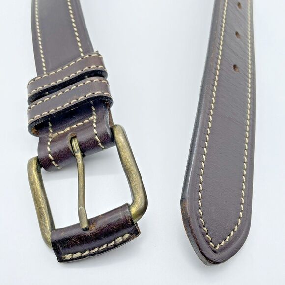 Old Navy Leather Belt Men’s 36 Brown Leather Contrast Cream Stitch Western Norm - Picture 11 of 16